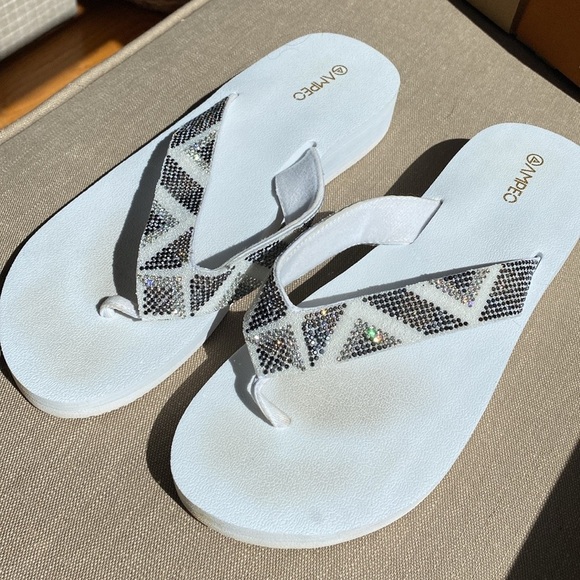 White Rhinestone Flop Flops 10 - Picture 5 of 9